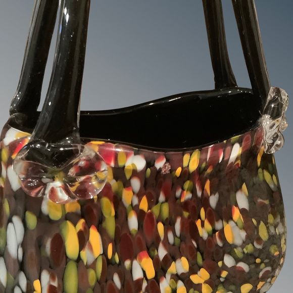 Art Nouveau Deco Glass Hand Bag Purse Vase Hand Blown Murano Style Large - Picture 3 of 5